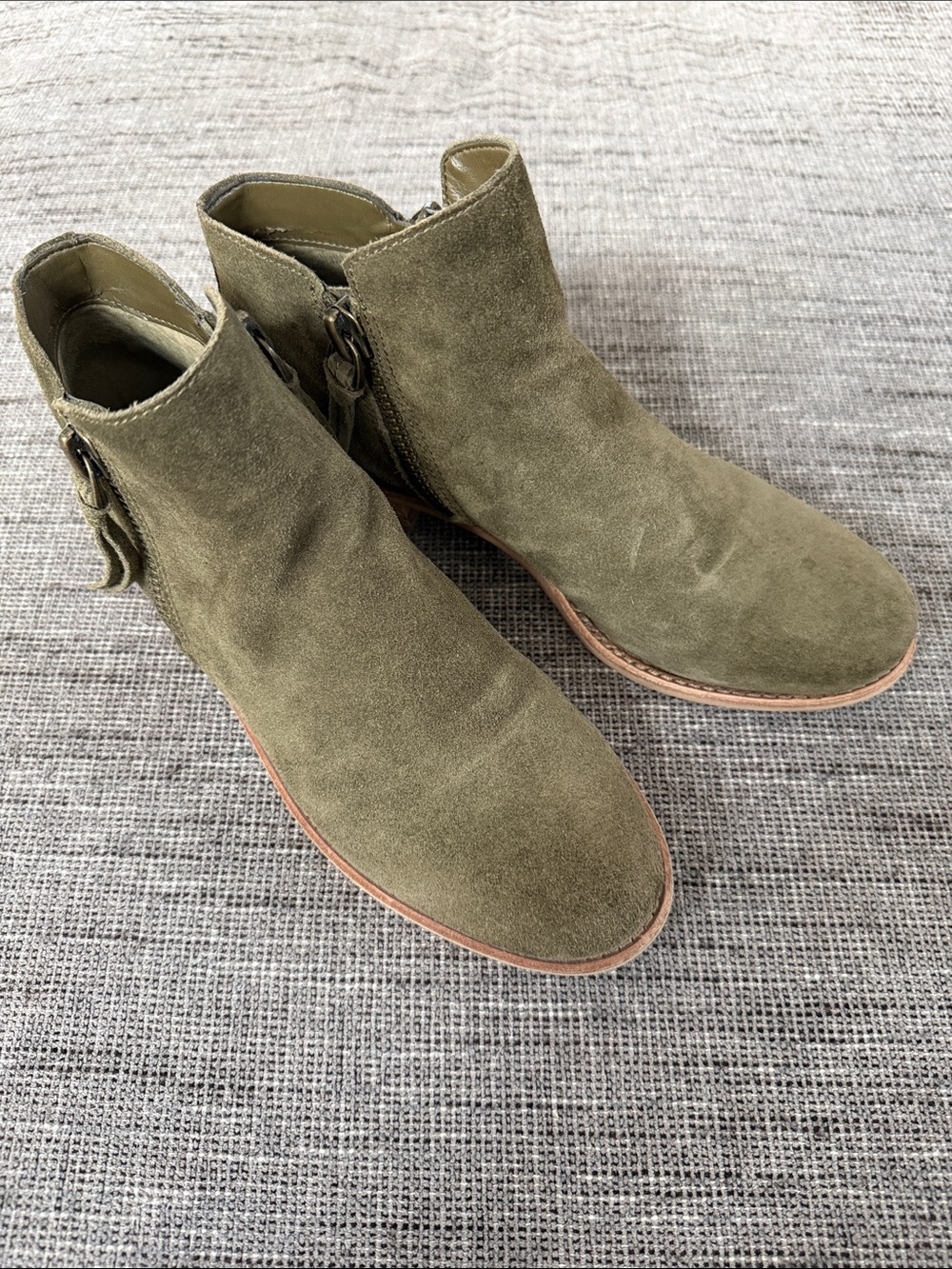 Olive Suede Side-Zip Ankle Booties for Women